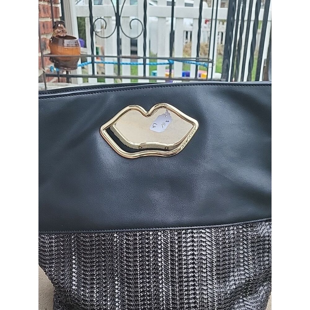 Betsey Johnson Black Clutch with Gold Lip Accent